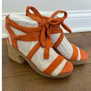 Vince Camuto Roreka Lace Up Espadrille Block Heel Sandals Orange Women 9 NWT
